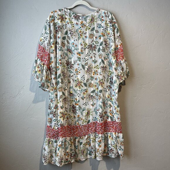 Women's S Cream Floral Open Front Boho Long Kimono Resort swim Coverup Gigio Ruf - Picture 10 of 13